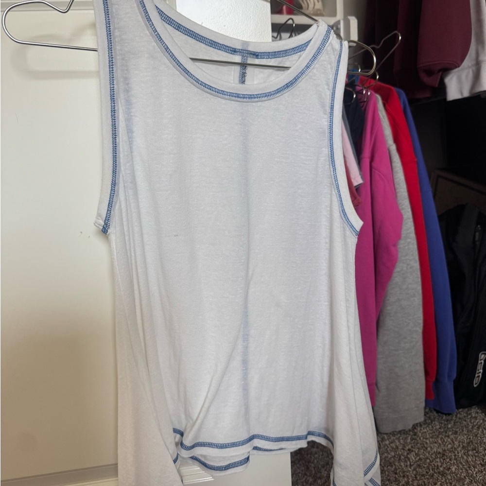 Altar'd State White Tank Top with Blue Trim